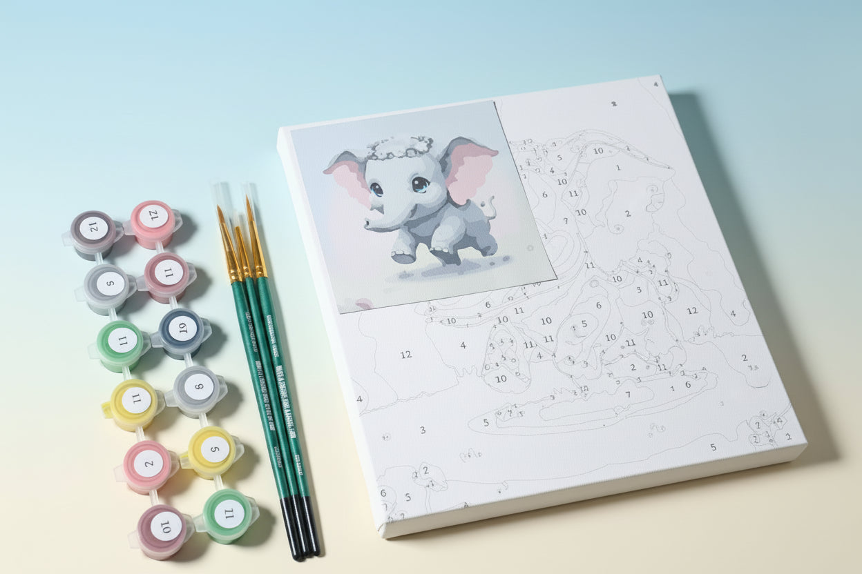 Elephant paint by numbers mini kit