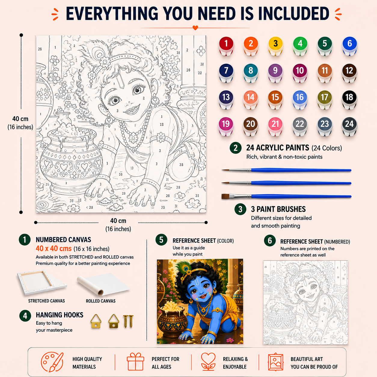 Makhan Chor Krishna Paint by Numbers Large Kit