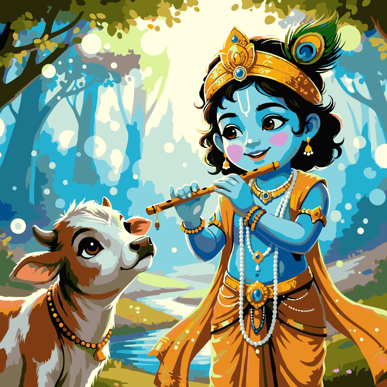 Krishna and Calf Paint by Numbers Large Kit