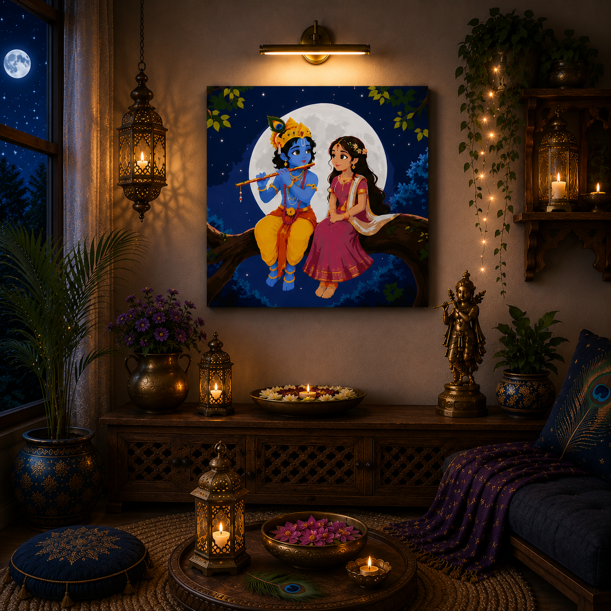 Moonlit Radha Krishna Paint by Numbers Large Kit