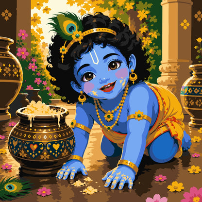Makhan Chor Krishna Paint by Numbers Large Kit