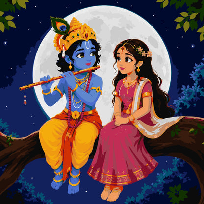 Moonlit Radha Krishna Paint by Numbers Large Kit
