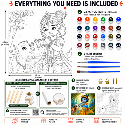 Krishna and Calf Paint by Numbers Large Kit