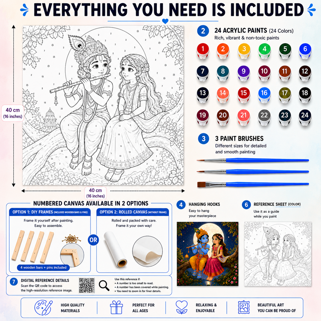 Moonlit Radha Krishna Paint by Numbers Large Kit