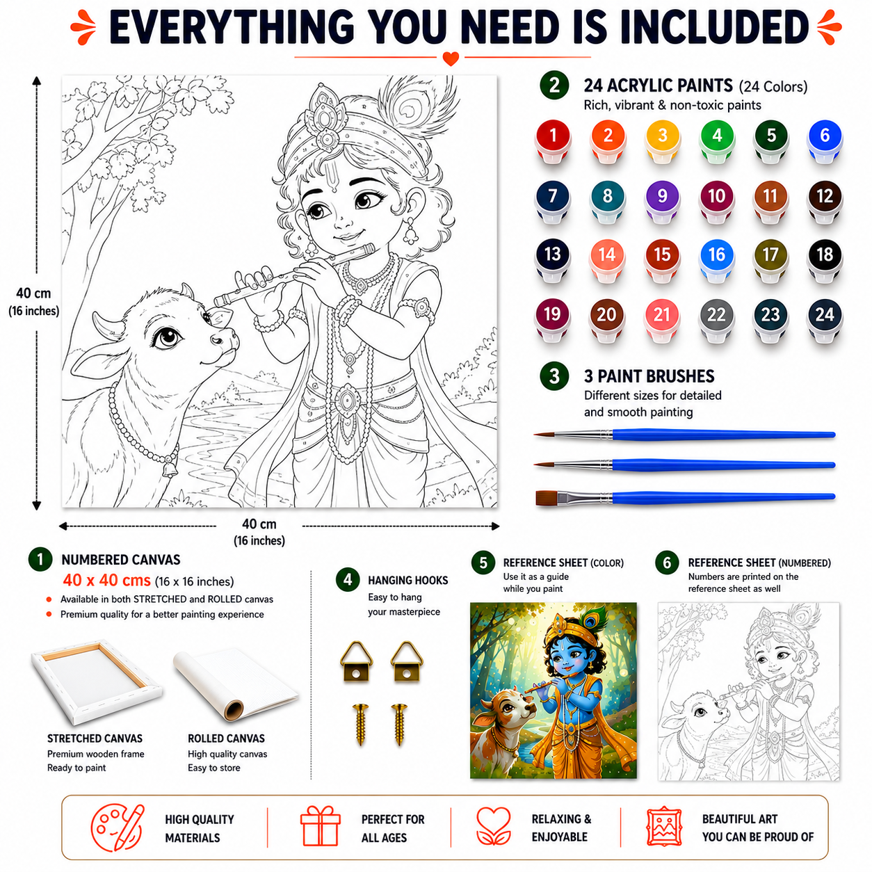 Krishna and Calf Paint by Numbers Large Kit